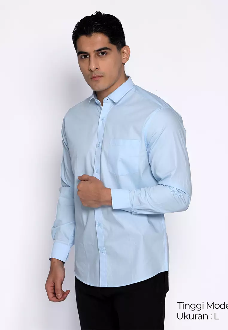 Simple Perfect Kemeja Pria Lengan Panjang Polos | Premium Solid Basic Shirt Gallant 7714 Lightblue