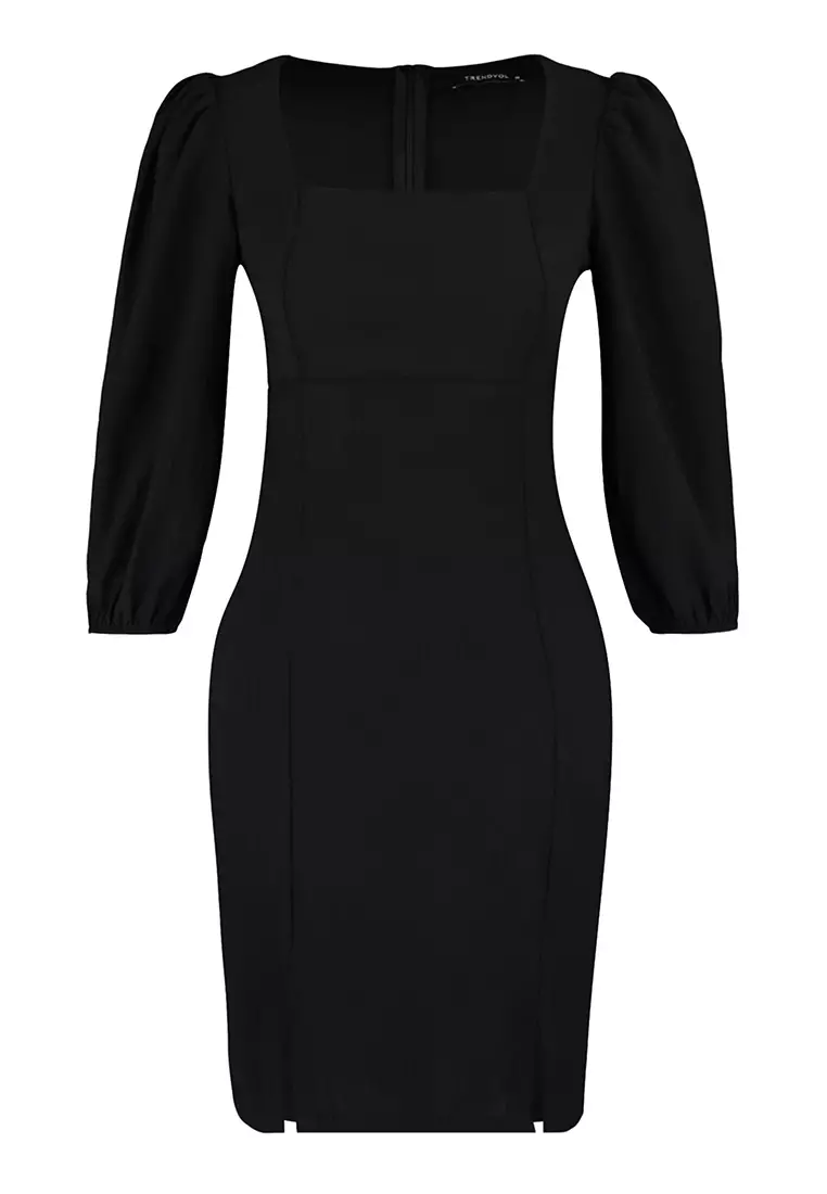 Square Neck 3/4 Sleeves Dress