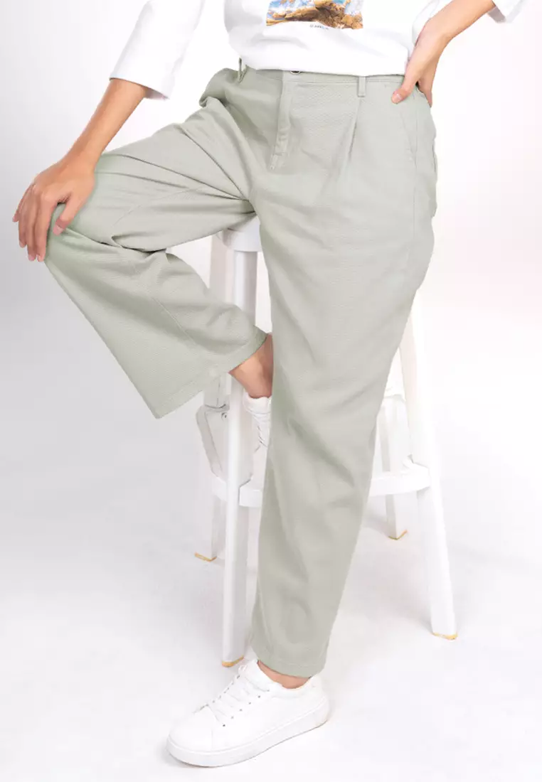 C2 Trisbe Green Straight Cut Pants Wanita