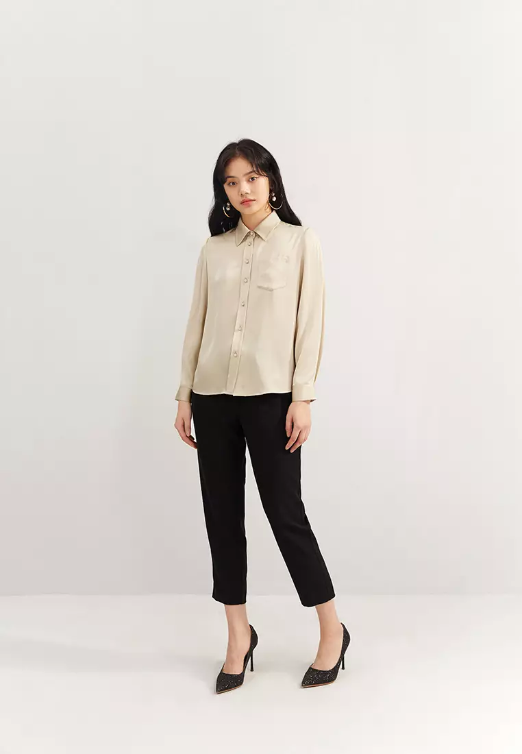 Straight Satin Long Sleeve Button Blouse
