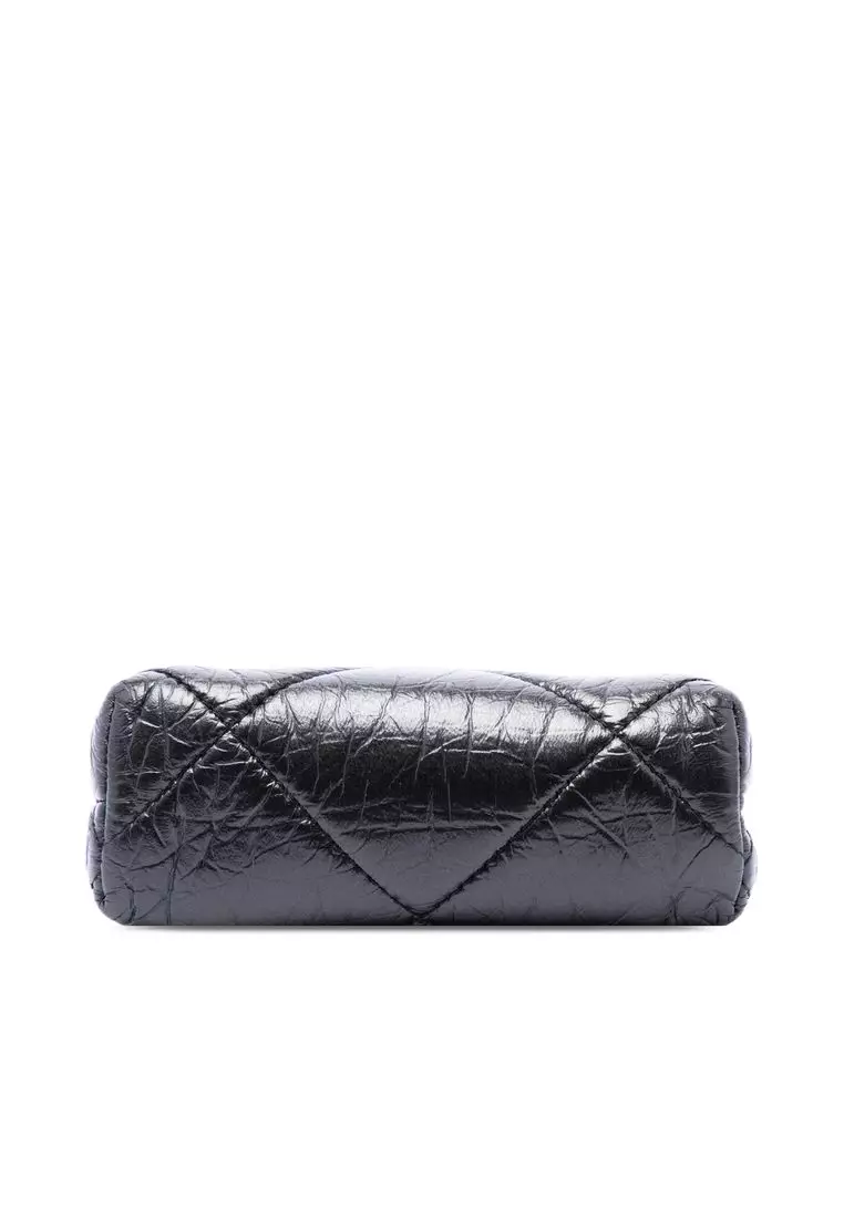 Pre-Loved Chanel Quilted Aged Lambskin Kiss Lock Clutch With Chain
