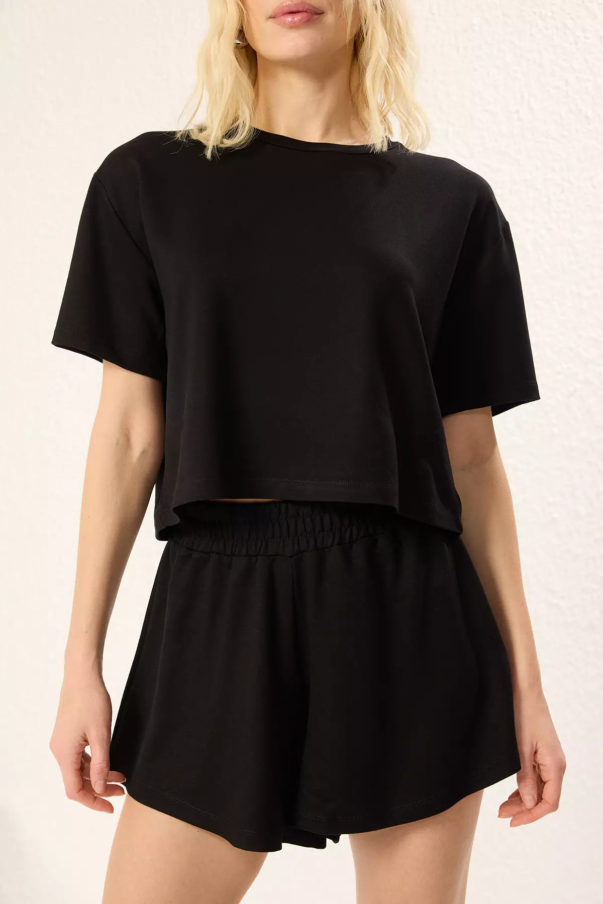 Black Soft Touch T-Shirt And Shorts Knitted Top Bottom Set