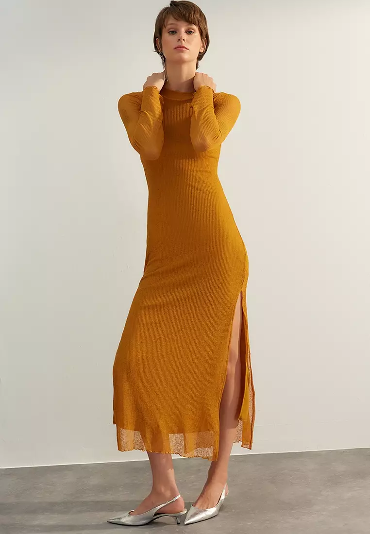 Mustard sales fitted dress