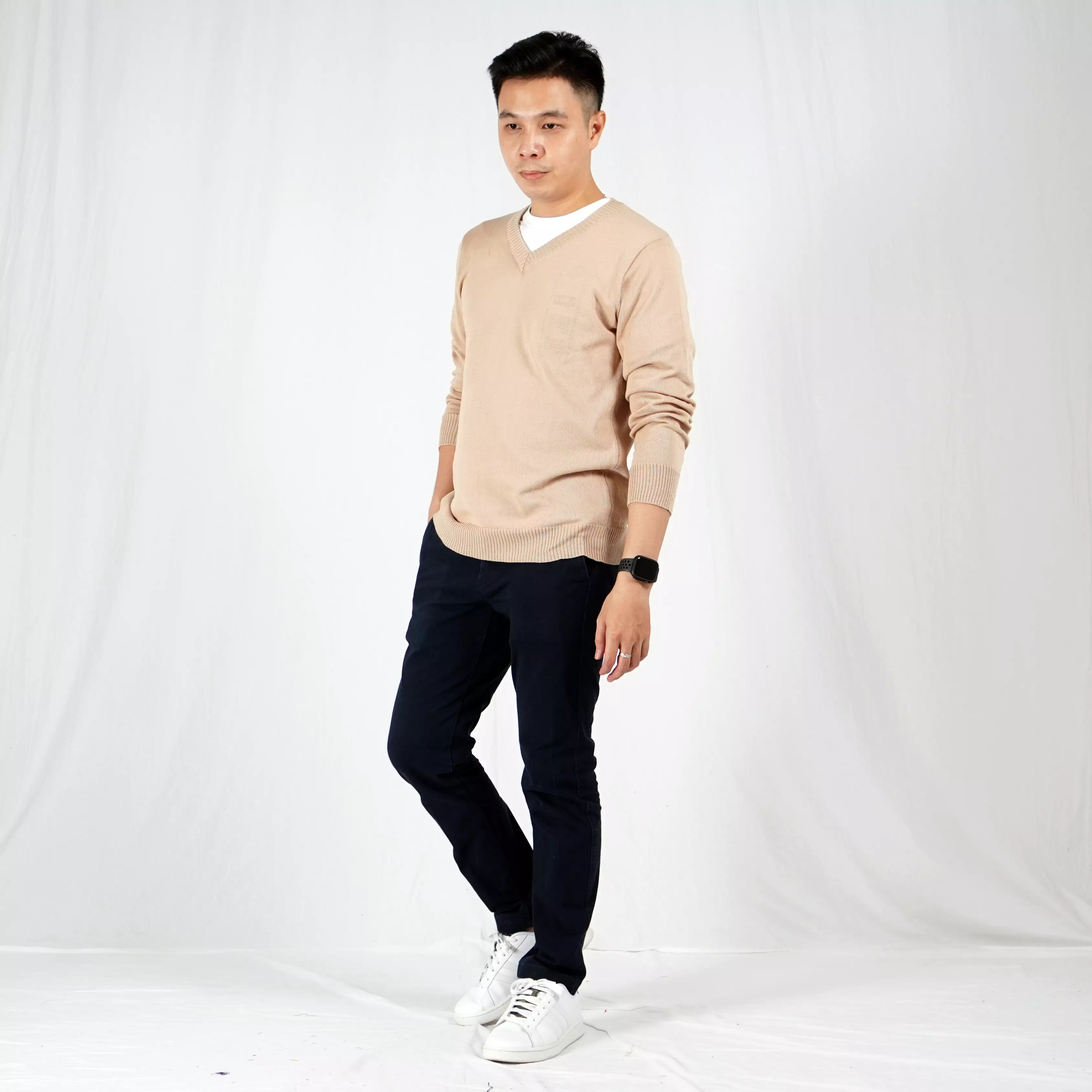 OKECHUKU Vleur Sweater Rajut / Switer Knit Pria Katun Basic Polos Leher V Neck