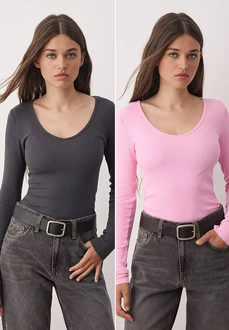 2-Pack V-Neck Long Sleeve T-Shirts