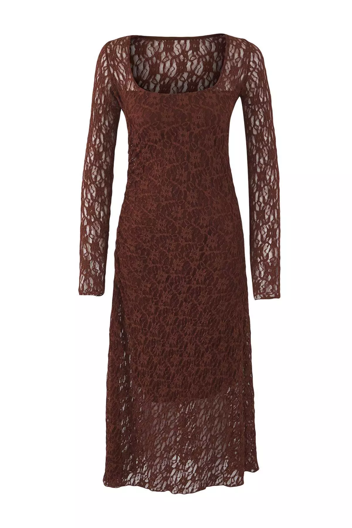 Brown Lace Bodycon Midi Backless Lined Stretch Knit Dress Twoaw26El00016
