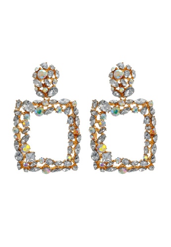 Glamorbit silver Square Silver Rhinestone Statement Earrings 1E9D2AC37DE22AGS_1