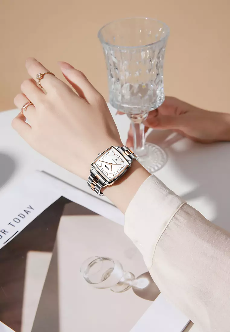 Jam Tangan Wanita Original Full Luminous Kuarsa Fashion Classic Tali Stainless Steel Jam Tangan Cewek rosewhite