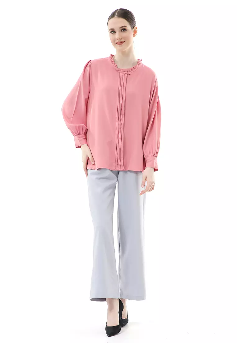 Vionka Kemeja Atasan Wanita Opnaisel Motif Polos - Dusty Pink