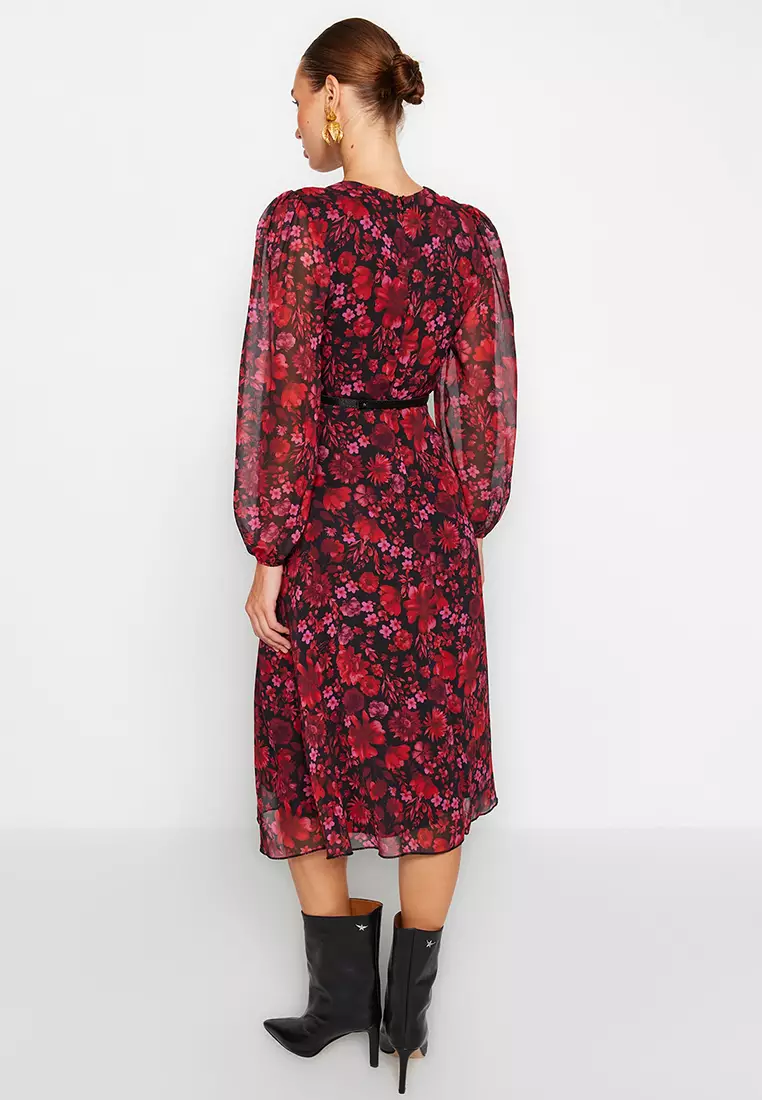 Patterned Chiffon Midi Dress