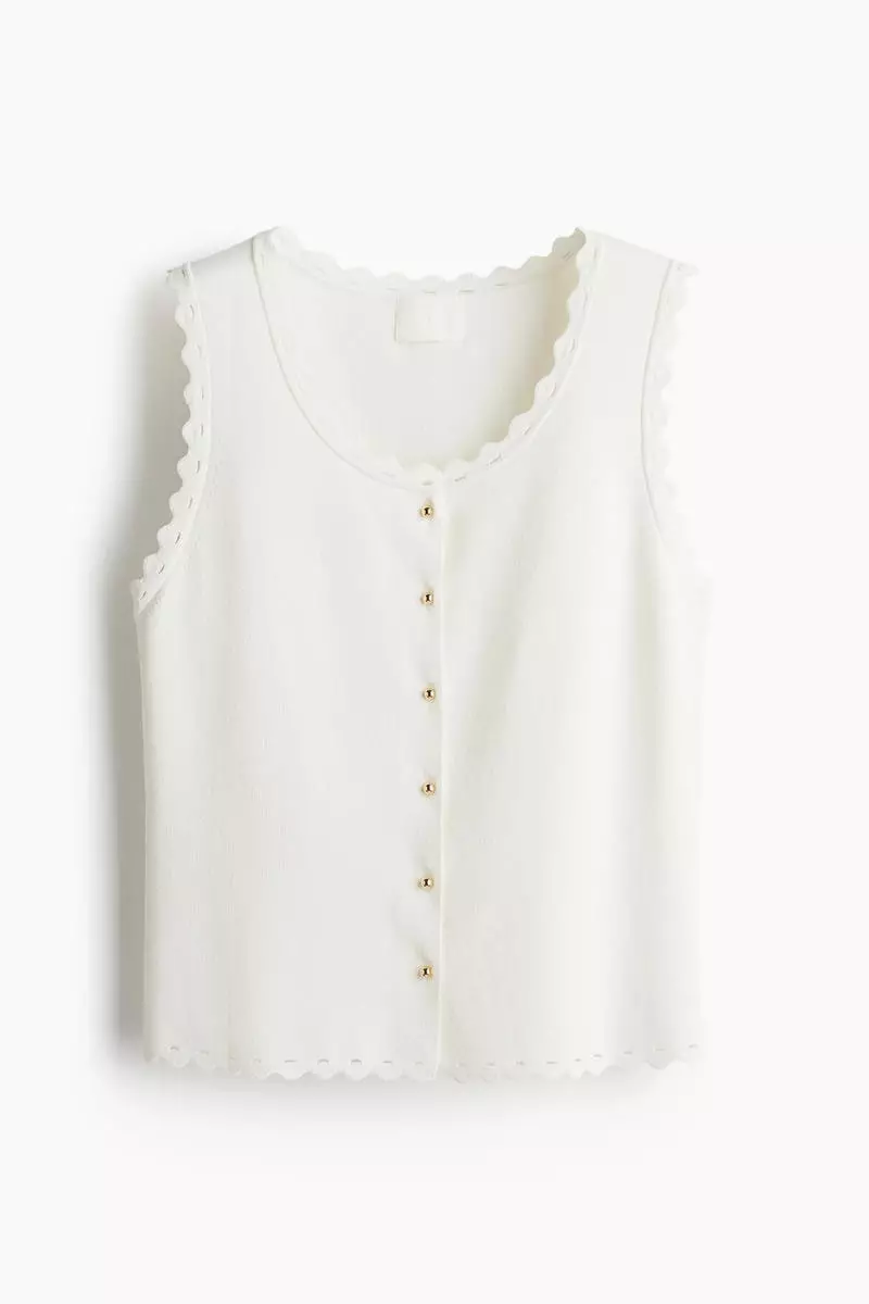 Scalloped fine-knit waistcoat