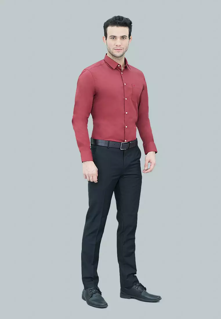 Johnwin - Kemeja Formal Pria Polos Warna Merah FSH.650.Q251.970.C LS