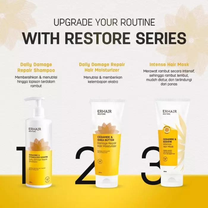 ERHAIR Restore Damage Repair Hair Moisturizer 200 ml - Conditioner Rambut Rusak & Kering | Ceramide & Keratin | Anti Kusut Anti Patah |Rambut berkilau Anti Frizzy