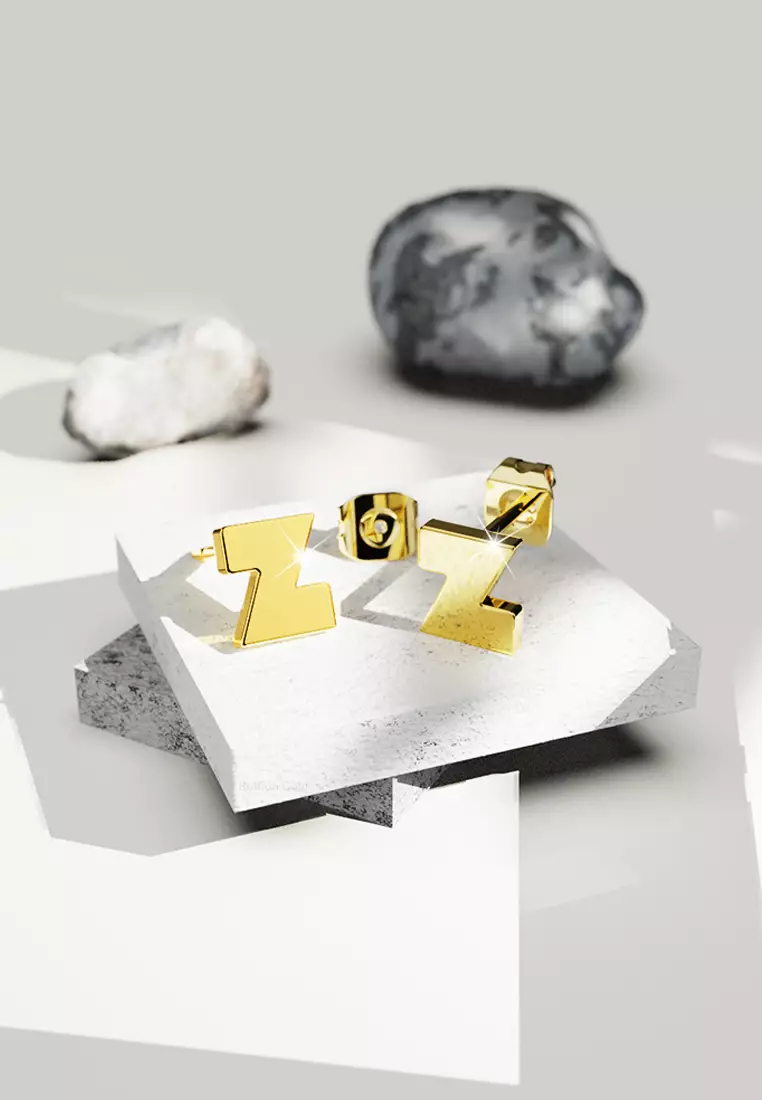Bold Initial Alphabet Letter Earrings Gold Layered Steel Jewellery- Z