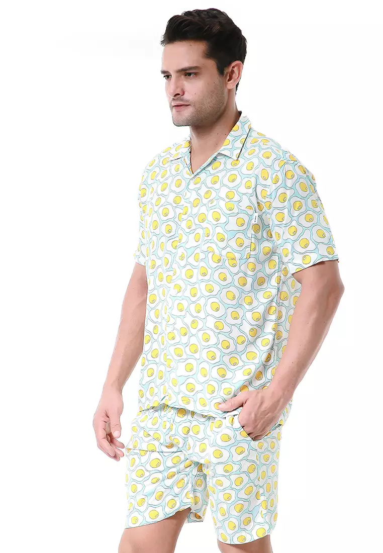 Deon Piyama Pria Kemeja One Set Lengan Pendek Motif Egg Material Rayon ORIGINAL - Blue
