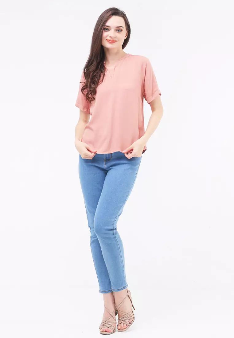 Short Sleeves Chinese Collar Blouse