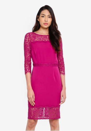 Jual Paper Dolls Tanner Magenta Lace Panel Dress Original Zalora Indonesia