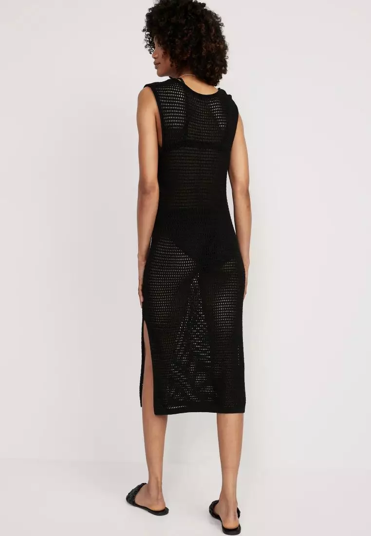 Sleeveless Crochet Midi Sweater Shift Dress For Women