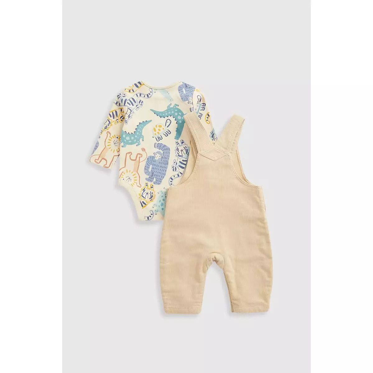 Mothercare Jungle Cord Dungarees and Bodysuit Set - Set Baju Bayi Laki-laki (Krem)