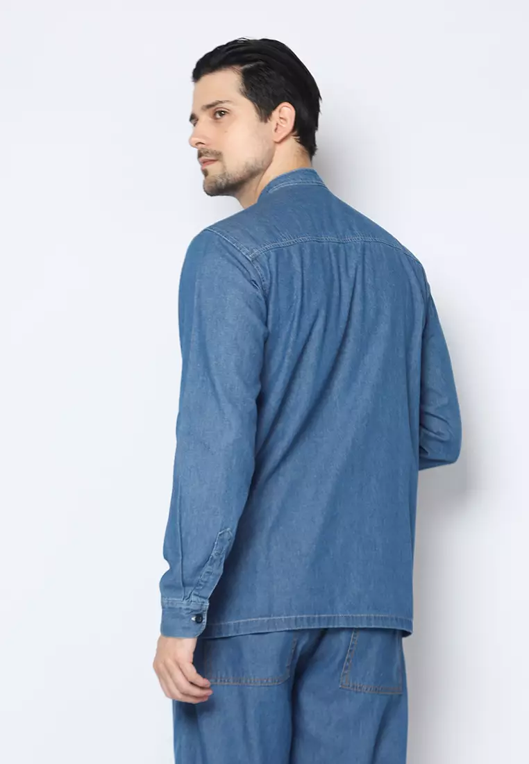 Kemeja Denim Skena L/S Krah Mandarin Saku Besar 182403