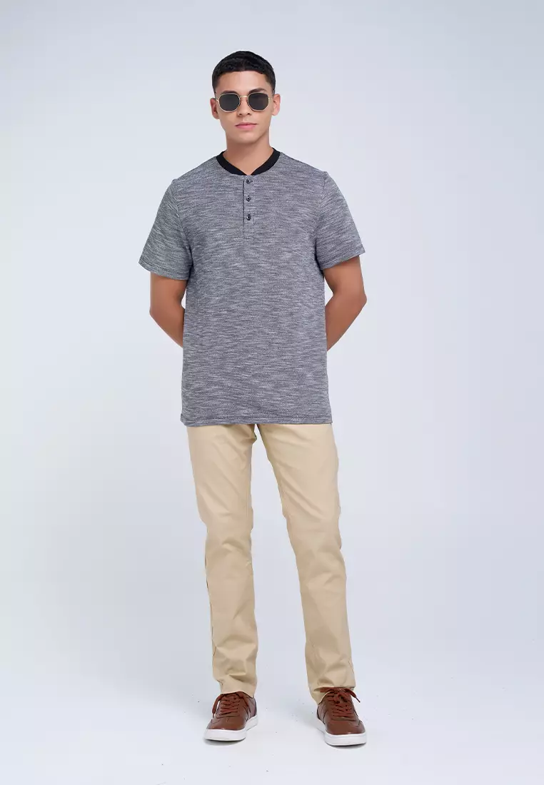 MANZONE - Polo Shirt Lengan Pendek Pria Teoh 1 Slim Fit - Black Warna Black