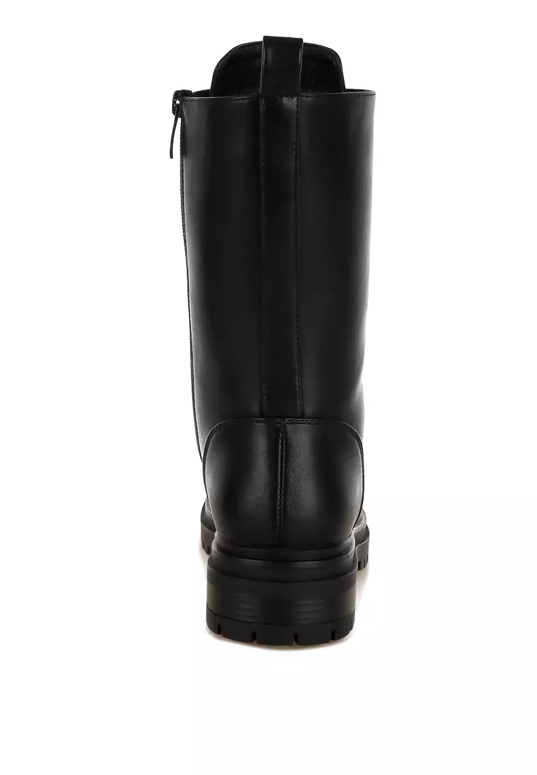 Sepatu bot tebal berhiaskan berlian imitasi berwarna hitam