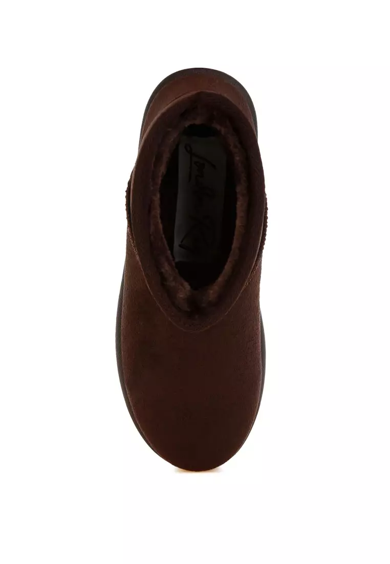 Sepatu Salju Microfiber Lembut Warna Coklat