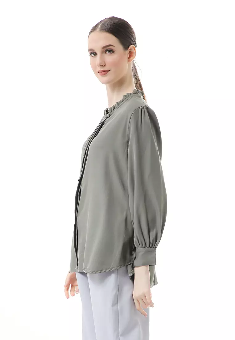 Vionka Kemeja Atasan Wanita Opnaisel Motif Polos - Dark Gray