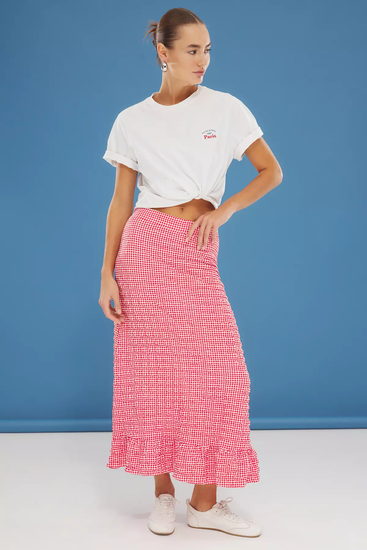 【YUKI SHIMANE】Gingham Rib knit skirt Jules Wool Gingham Sculpted Silke Skirt – Tibi Official