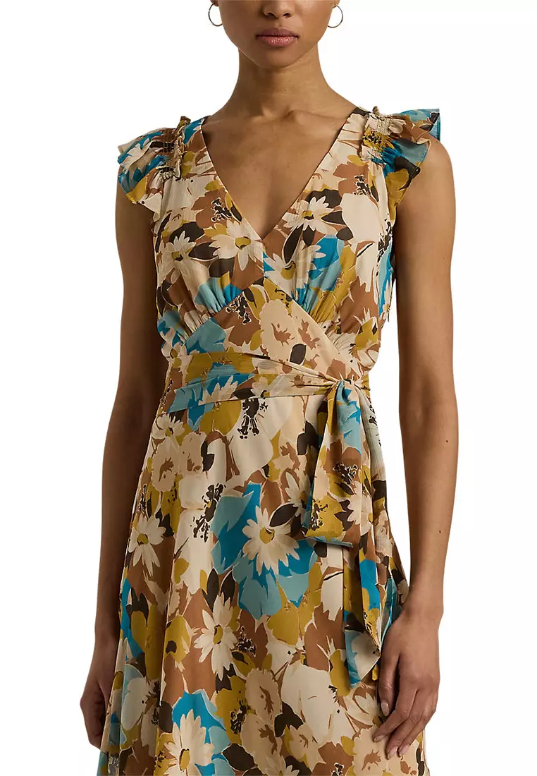 Lauren Ralph Lauren Floral Belted Crinkle Georgette Dress