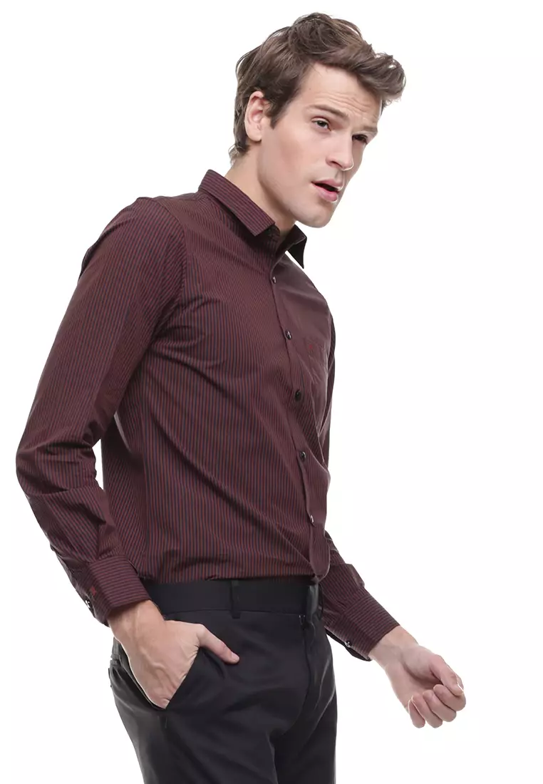 Johnwin - Slim Fit - Kemeja Formal - Lengan Panjang - Merah