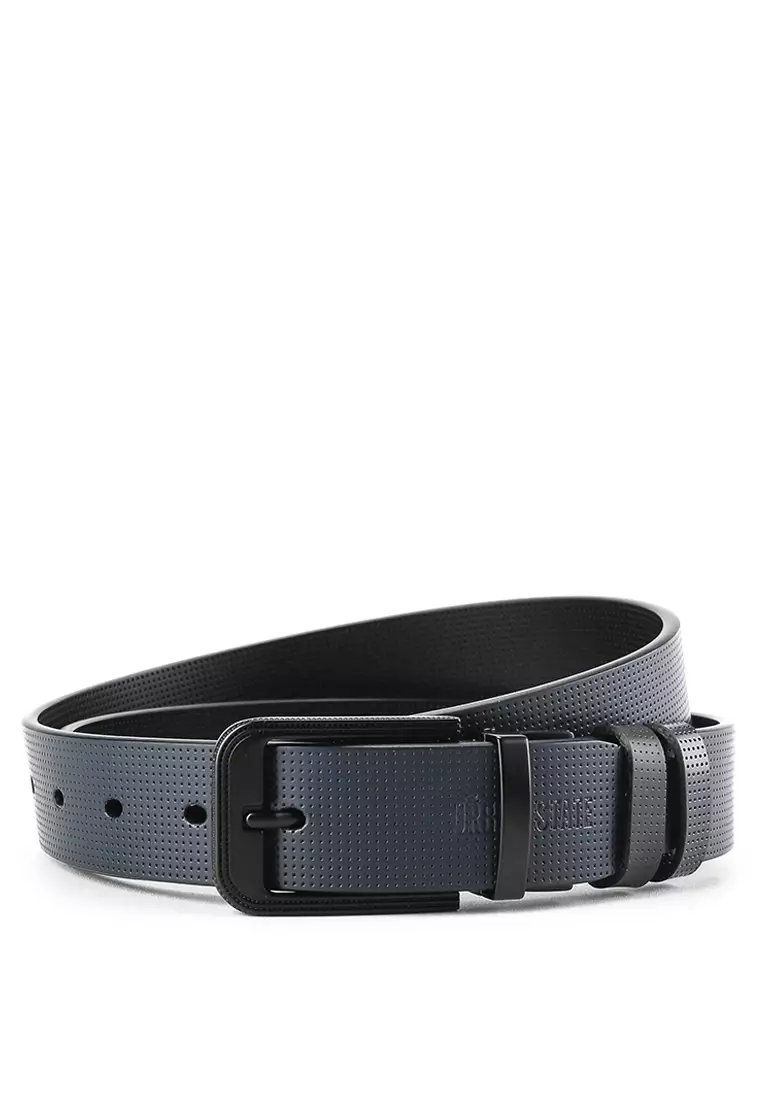 Black Modern Pin Buckle Reversible Top Grain Leather Belt