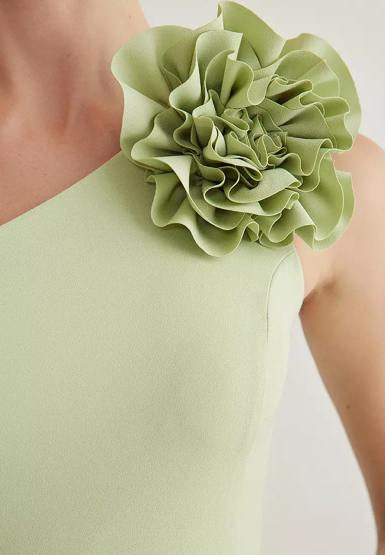 A-Line with Rose Detail Woven Stylish Short Dress