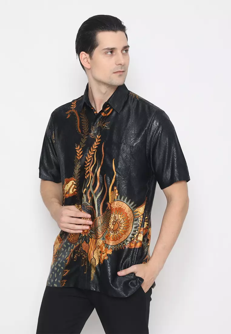 My Aksa Batik Pria Kemeja Pendek Furing Semi Sutera Omesh Ohana