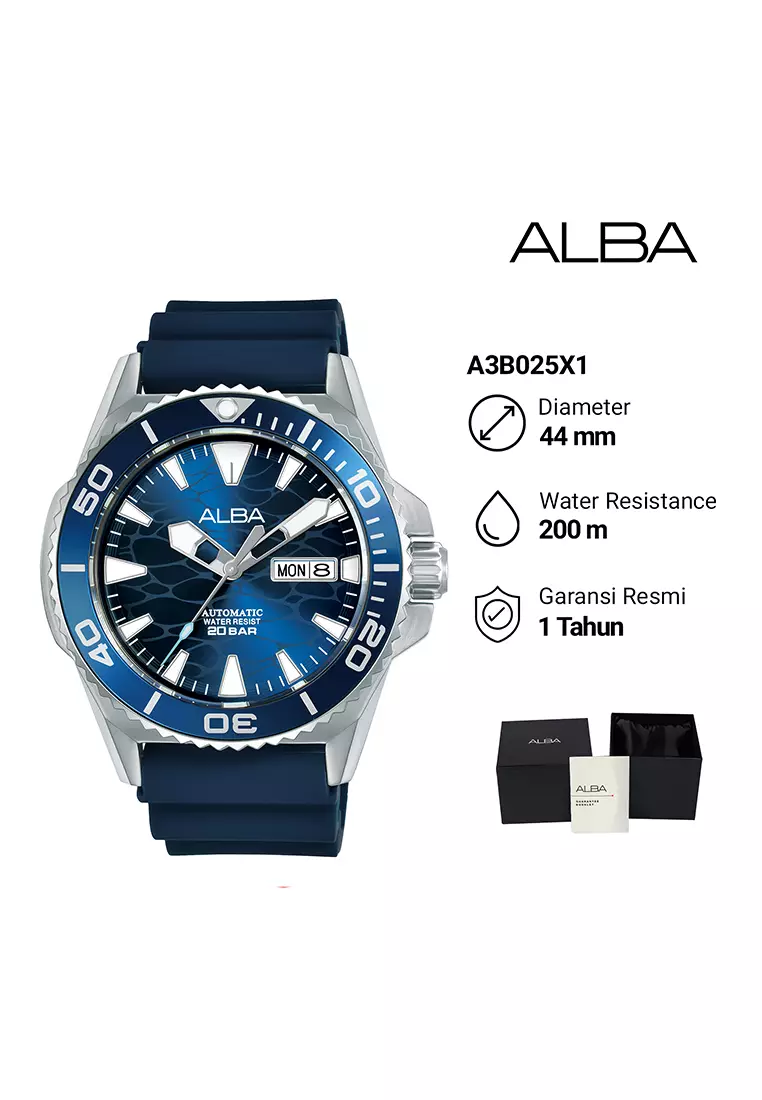 Alba Mechanical - Jam Tangan Automatic Pria - Blue Pattern Dial - Rubber Strap - A3B025X1