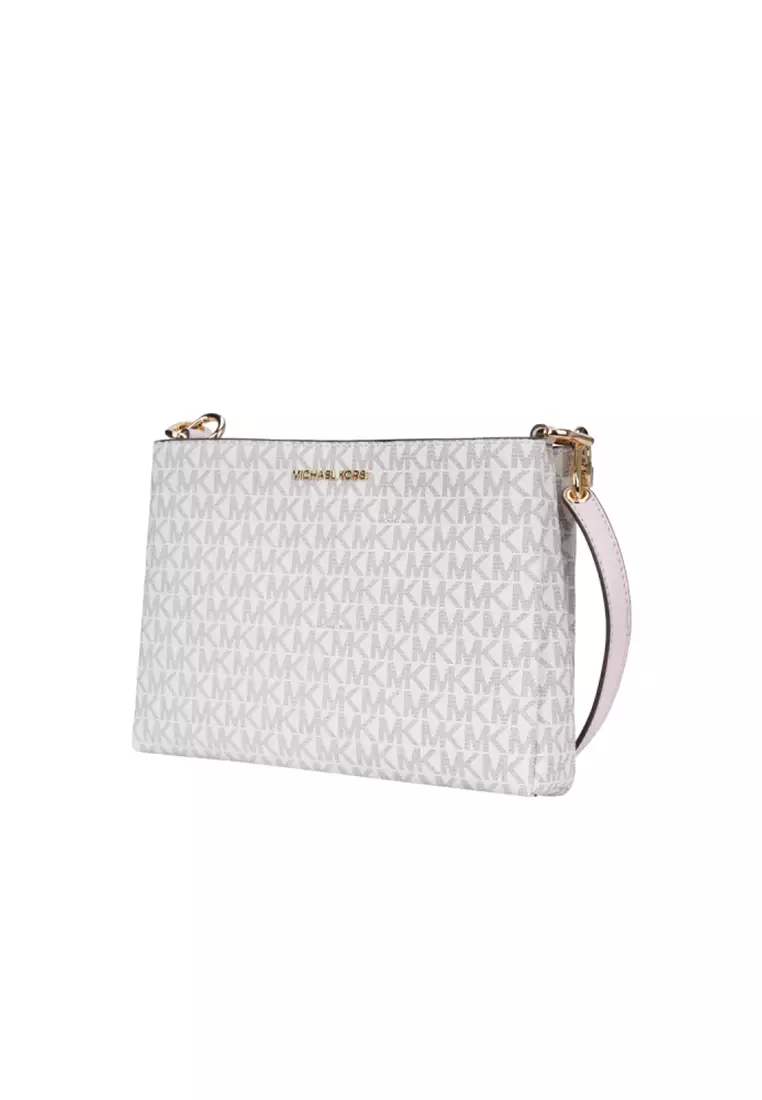 Ladies' Shoulder Bag in Vanilla Color with Pink 35H1G9TC8B