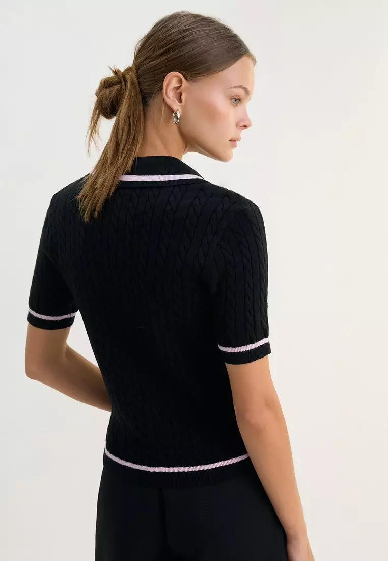 Knitted Polo - Black/Pink
