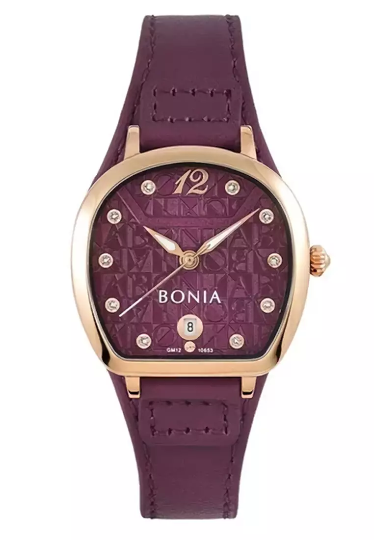 Bonia - Jam Tangan Wanita - Rosegold - Purple Leather Strap - BNB10653-2577