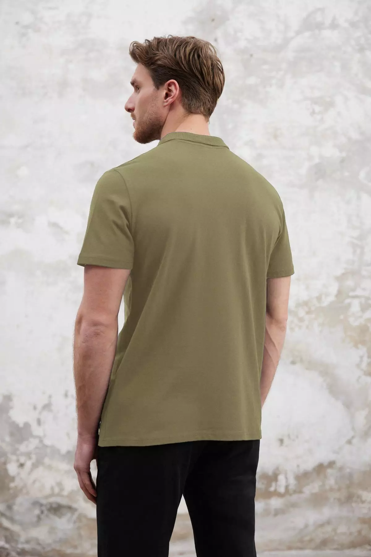 Khaki Regular/Normal Cut Zippered 100% Cotton Polo Neck T-Shirt