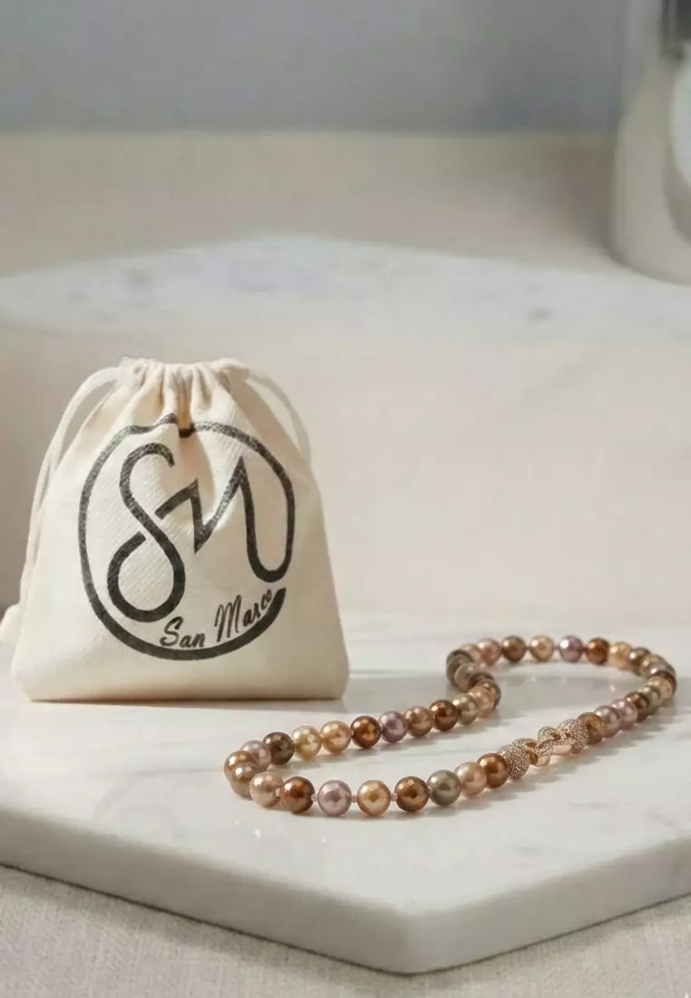San Marco Aksesoris Kalung Wanita Classic Glass Faceted Beads Pearl-Look Necklace Kalung Wanita Multicolour