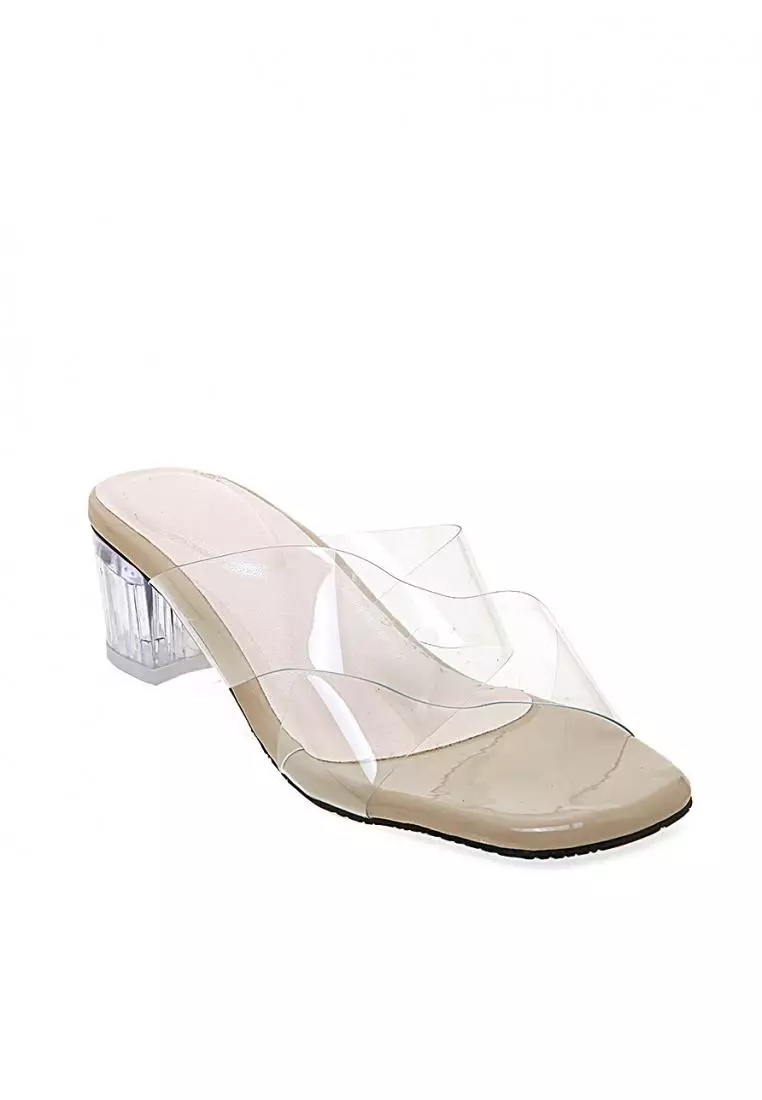 Azella Heels Transparent Design Casual Sandal Wanita - Cream