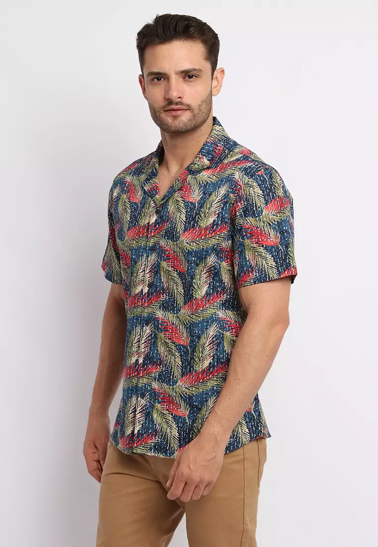 MAGINOT ASTRO NAVY Kemeja Casual Slim Fit Lengan Pendek