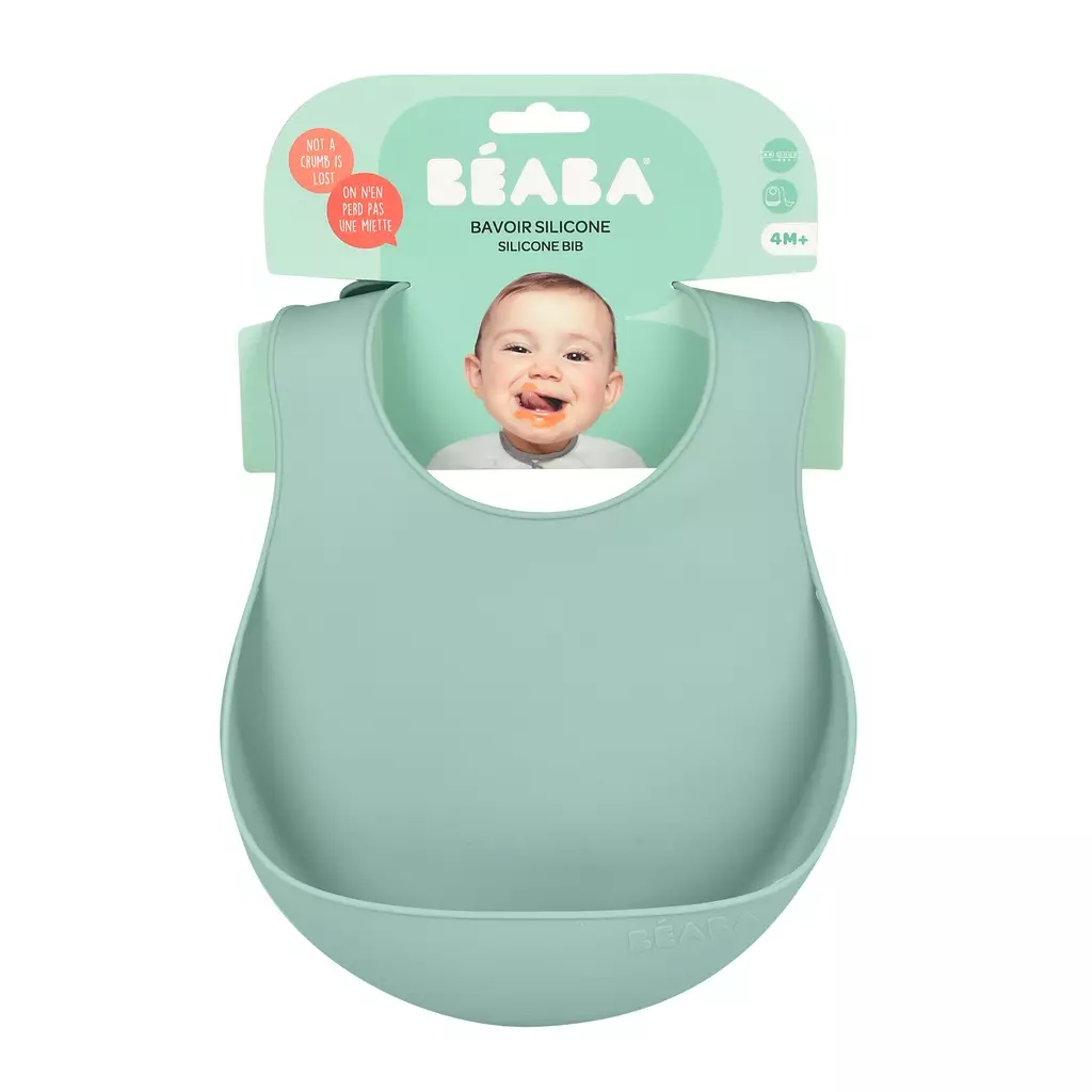 Beaba Silicone Bib Sage Green - Celemek Makan Anak Bayi (Hijau)
