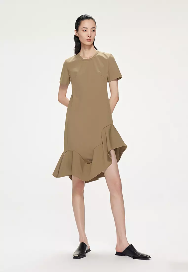 JNBY/女士袖荷葉邊中長款連衣裙