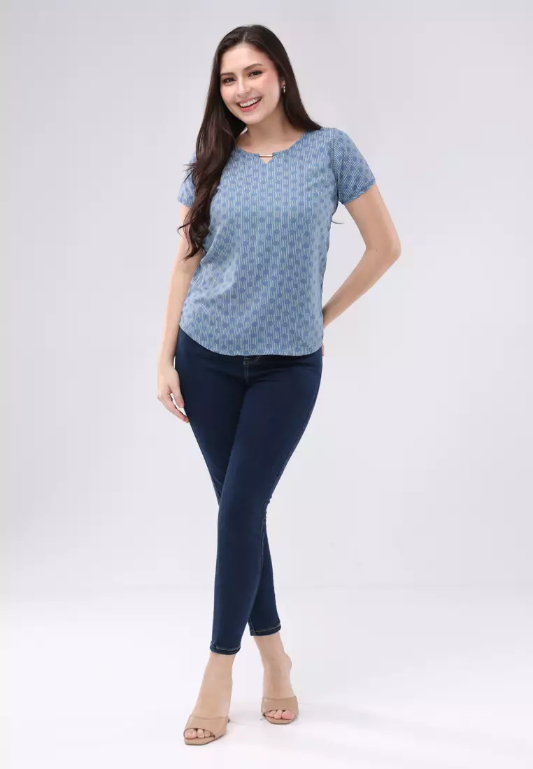 Woven Printed Rayon Short Sleeves Blouse