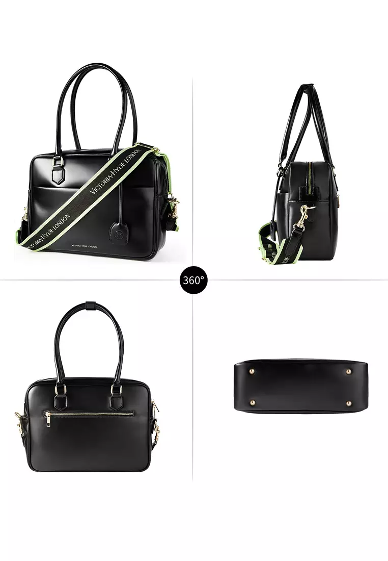 Margaret L Women's Black Top Handle Handbag Top Zipper - Microfiber Leather Travel & Business Bag (Laptop compatible std. size 14")