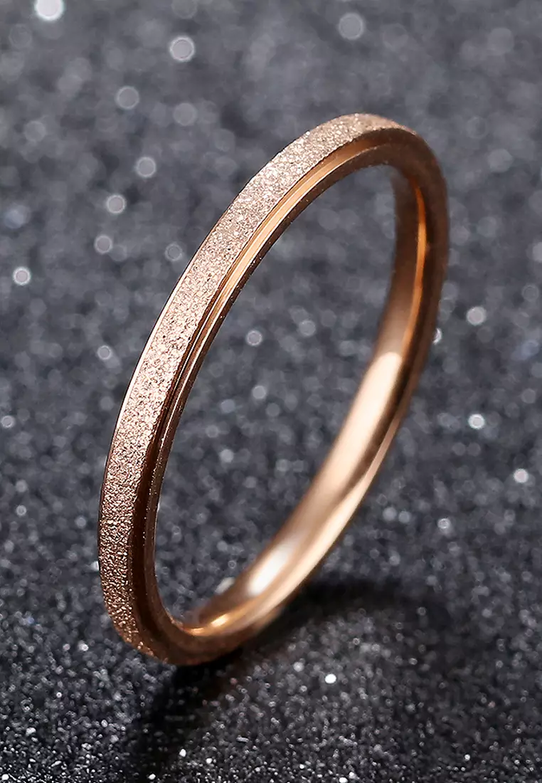BULLION GOLD Glitter Textured Stackable Band Ring in Rose Gold Layered Steel Jewellery