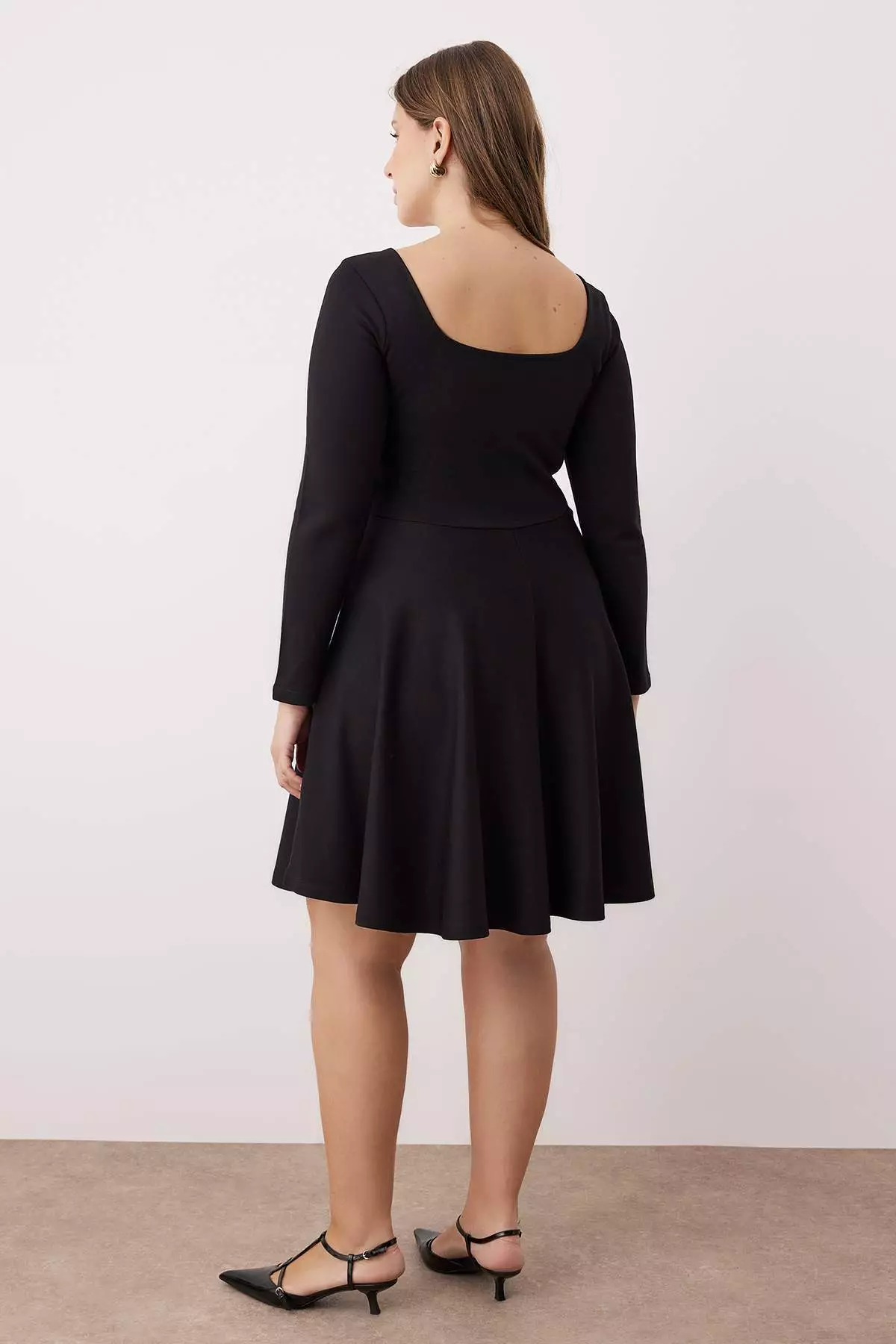 Black Square Neck Skater Mini Knitted Plus Size Dress