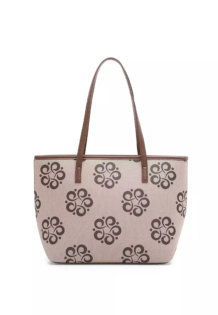 3-in-1 Women's Monogram Tote Bag + Sling Bag + Pouch (3-in-1 - Tas Jinjing + Tas Selempang + Kantong Wanita) - Hitam