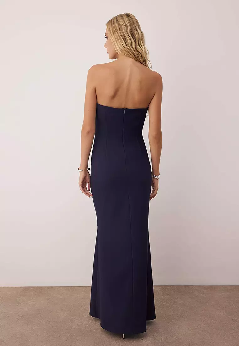 Buy Trendyol Navy Blue Plain Woven Finike Maxi Evening & Graduation Dress  Tpraw26Ae00000 Online | ZALORA Malaysia